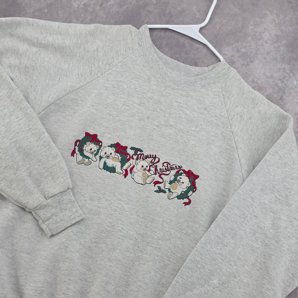 Vintage Oneita Power Sweats Christmas Polar Bear Sweatshirt Gray XL Made in USA
